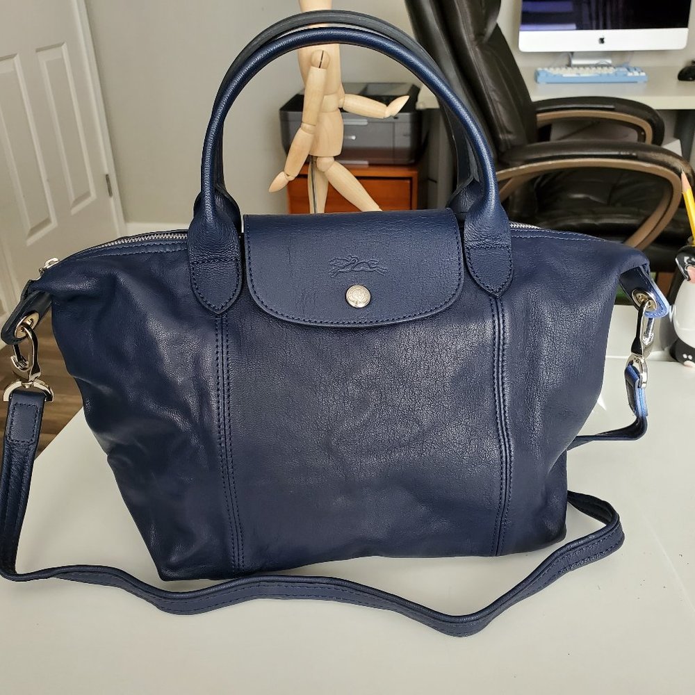 Longchamp Le Pliage Cuir Small Navy